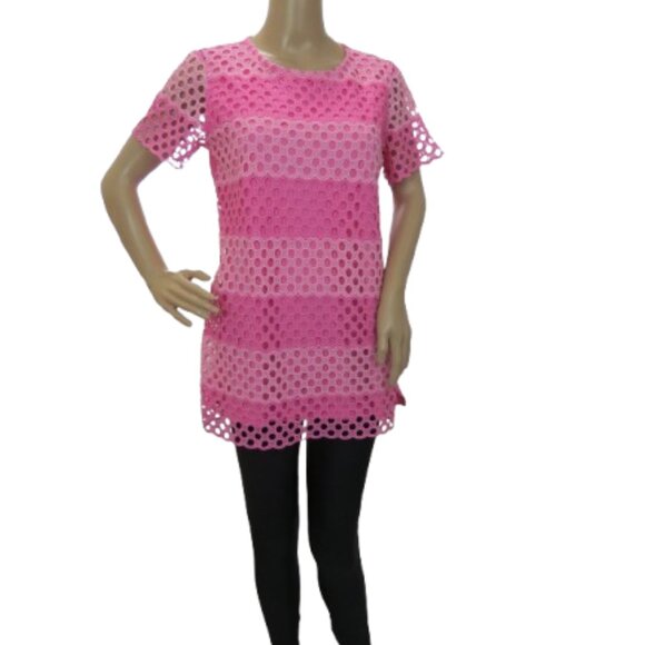 Isaac Mizrahi Pink Eyelet Tunic Top - Picture 2 of 7